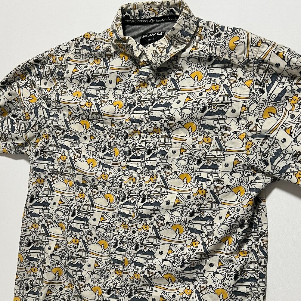 Kavu Shirt Long Sleeve Button Down All Over Print Outdoor Men's size Medium